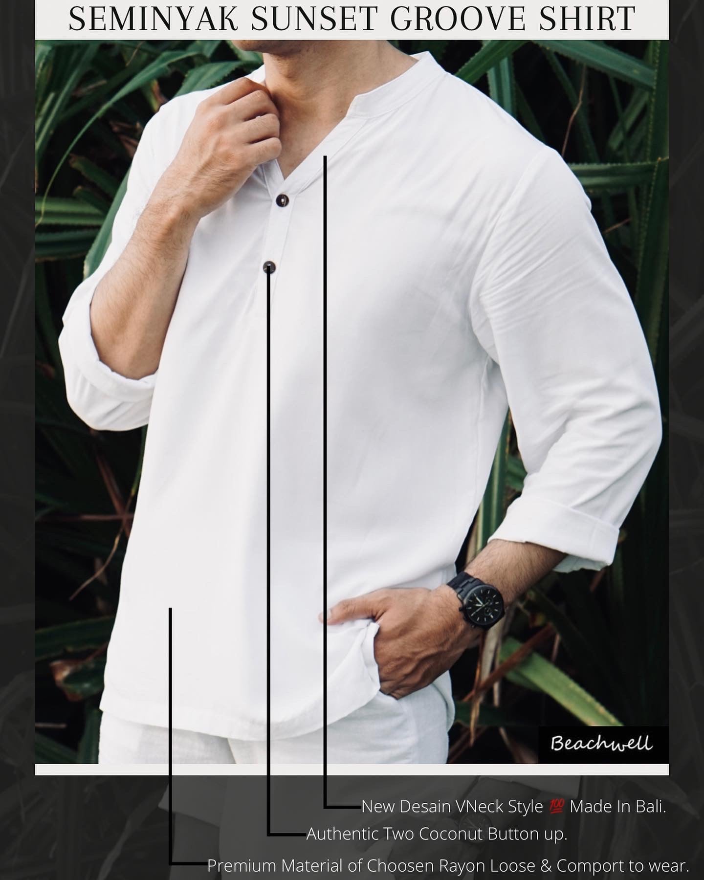 Seminyak Rayon Long Sleeve Shirt - White & Black