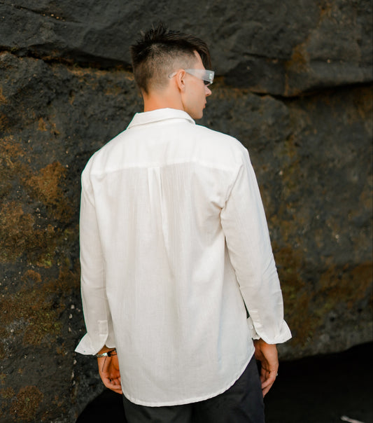 Luca Linen Crinkle Long Sleeve Shirt - 6 Colors (Broken White, Black, Cream, Light Blue, Green, Brown)