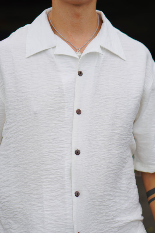 Azura Polo Linen Shirt Oversized Black & Off White