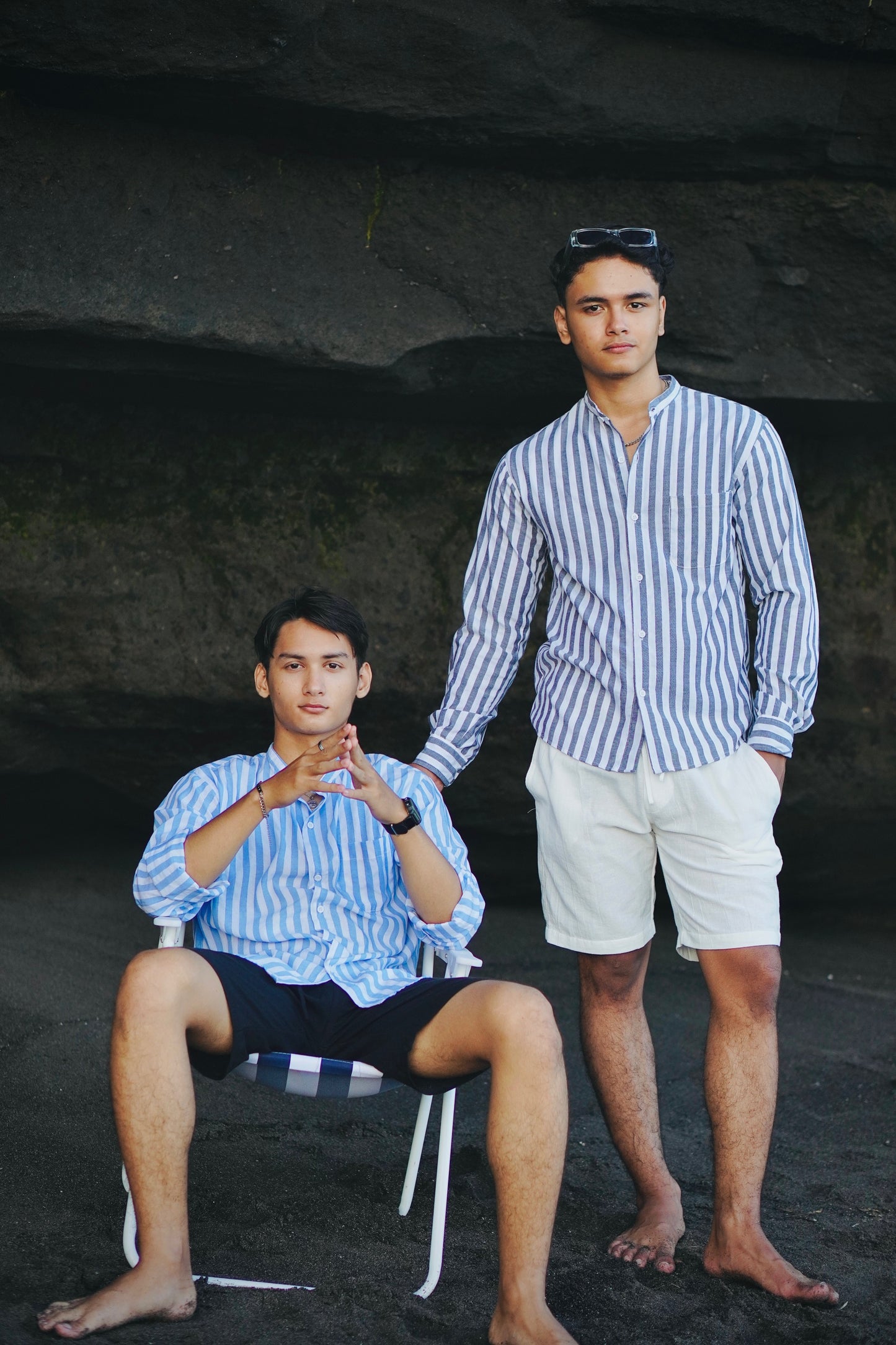 Fuji Cotton Stripes Mandarin Long Sleeve Shirt