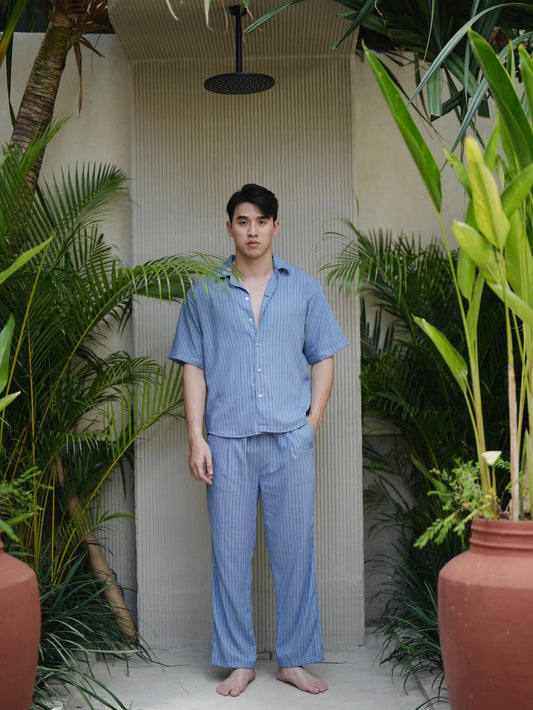 Bozzaline Linen Relax Pants - Denim Blue