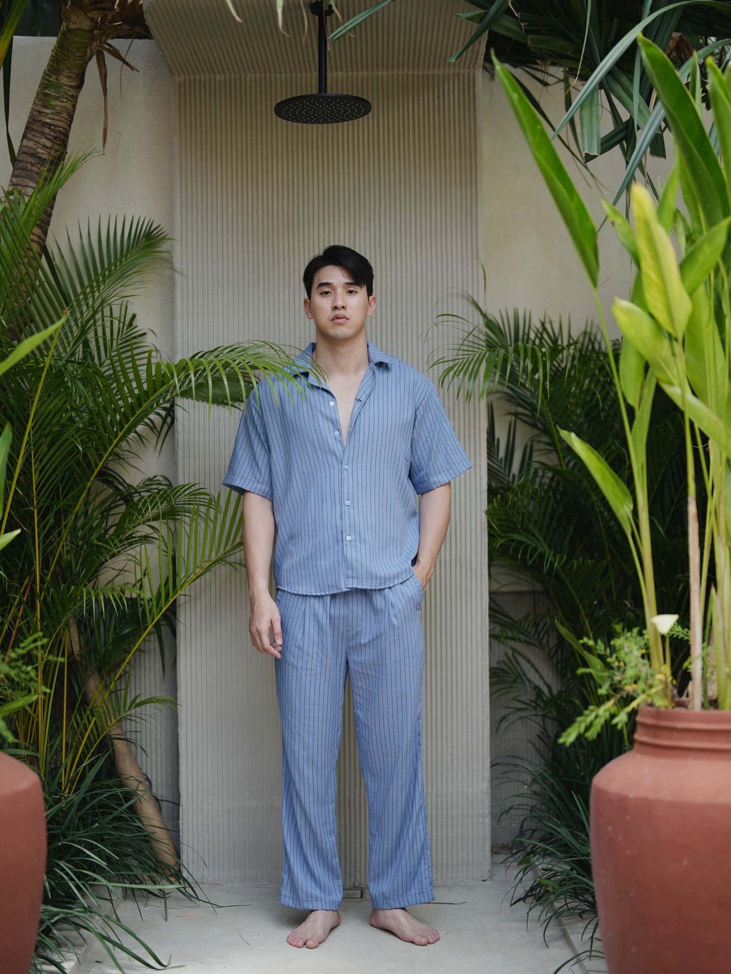 Bozzaline Linen Relax Pants - Denim Blue