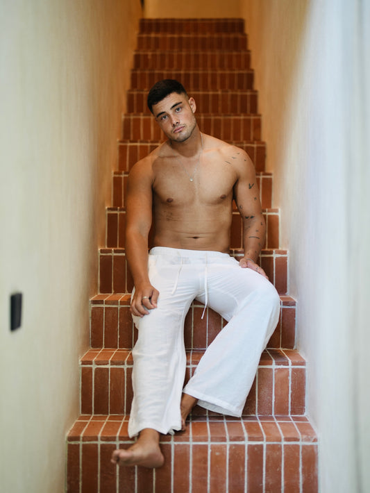 Polo Linen Relax Pants - Broken White,Solid Black, Cream, Gray, Bronze