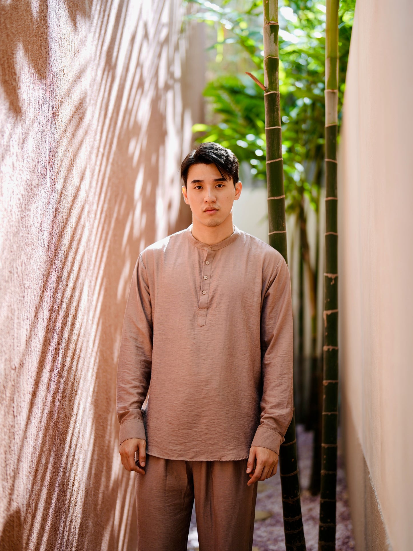 Polo Linen Mandarin Long Sleeve Shirt - Off White, Black, Cream, Grey, Bronze