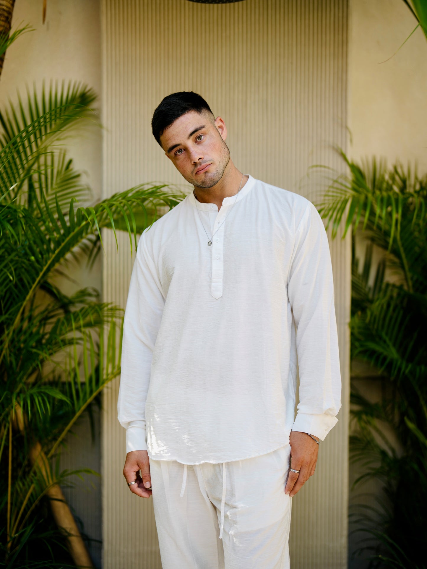 Polo Linen Mandarin Long Sleeve Shirt