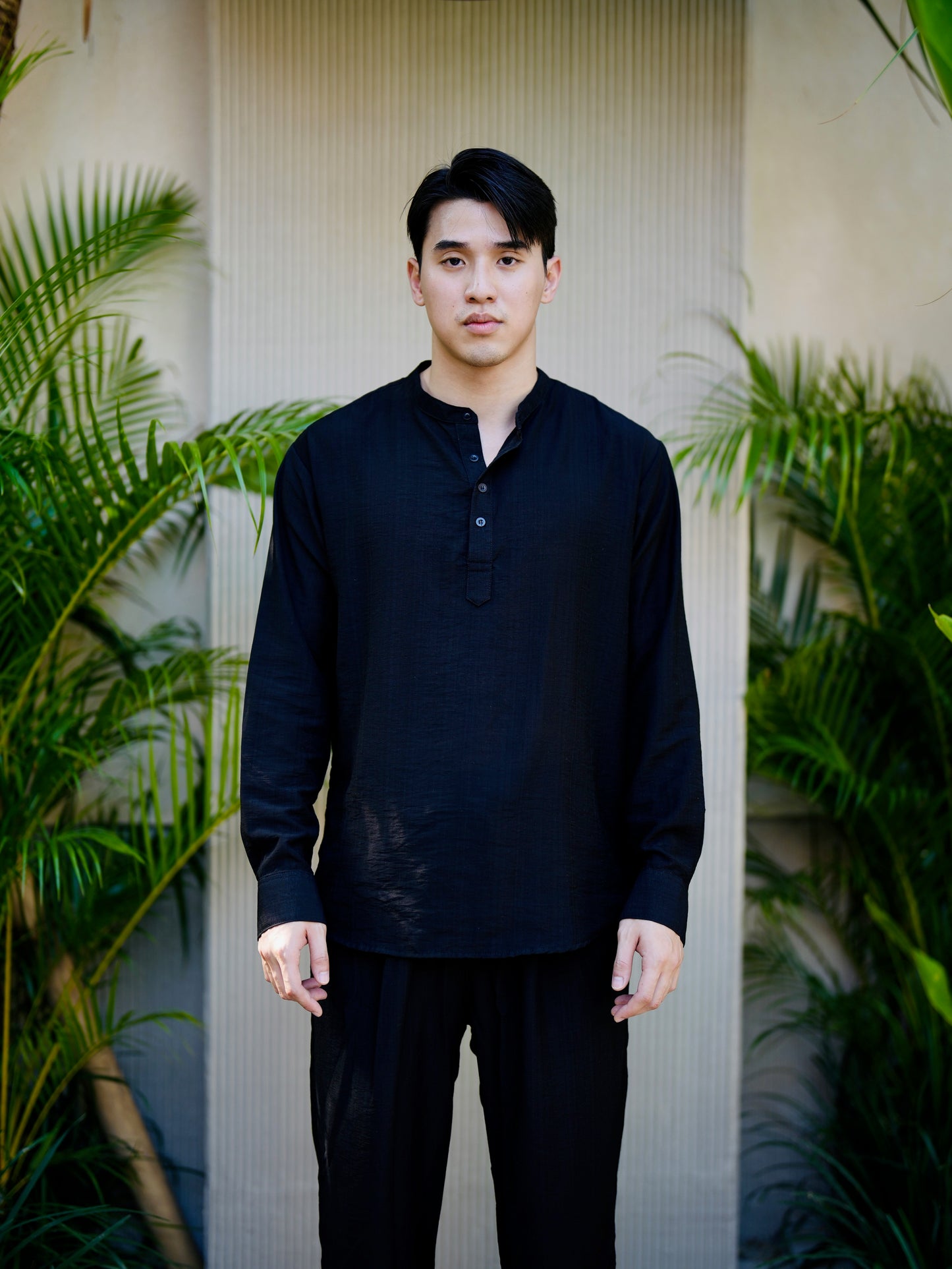 Polo Linen Mandarin Long Sleeve Shirt
