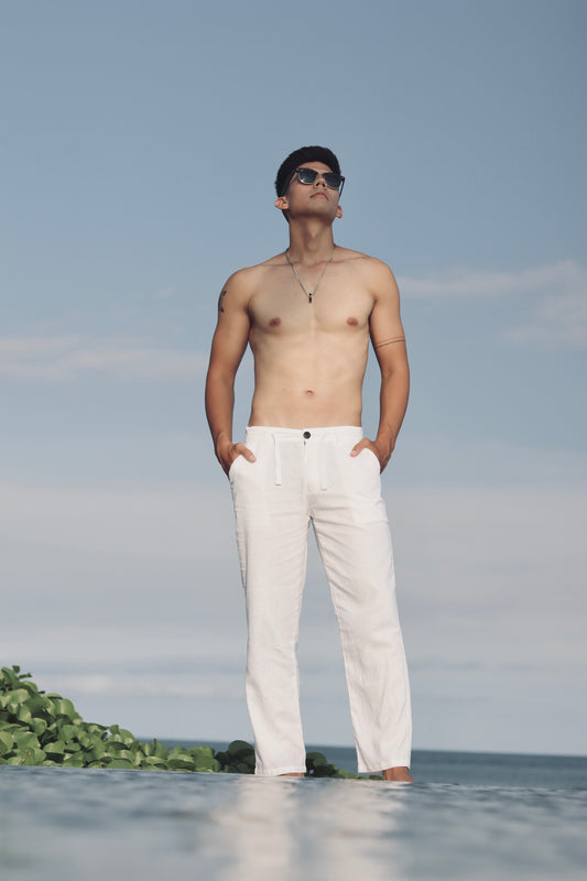 Linen Rayon Premium Pants White & Black