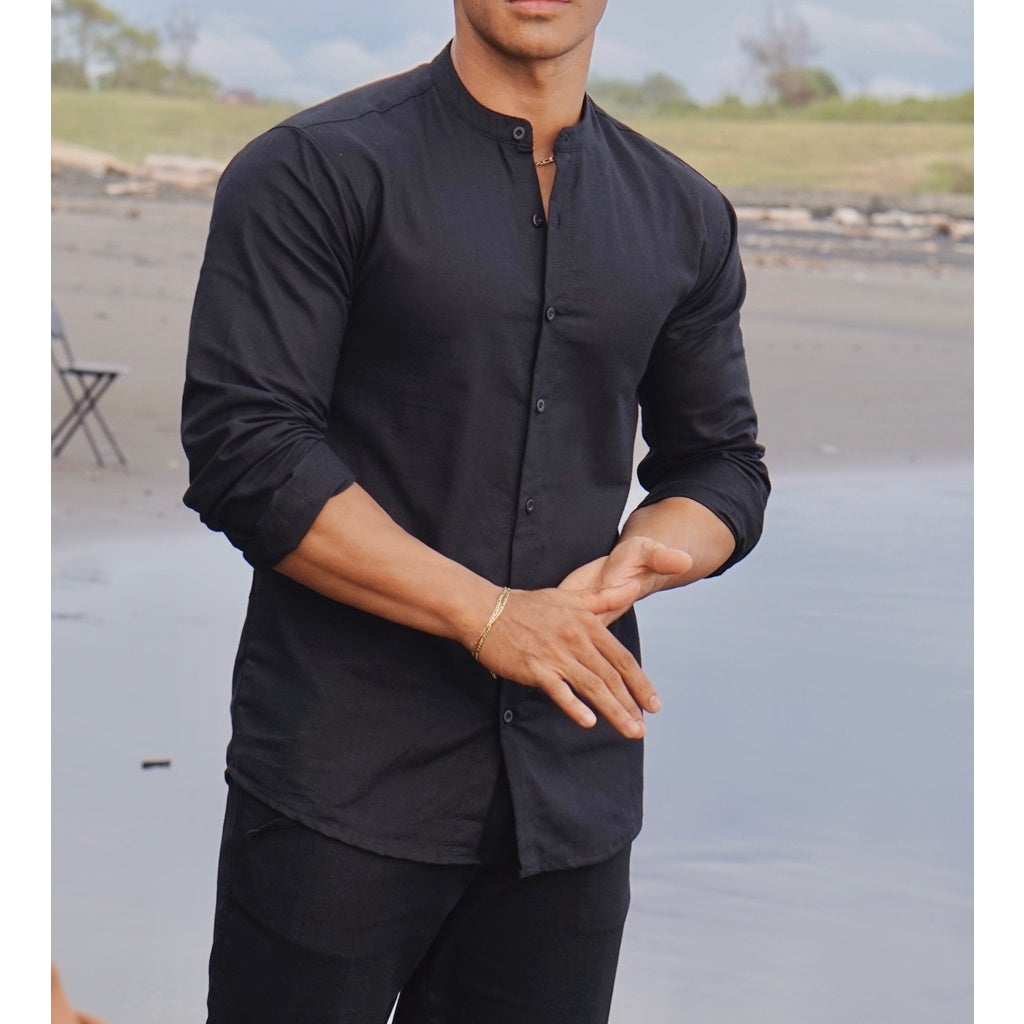 BEACHWELL Kemeja Pria Lengan Panjang Linen Rami - Fuji Shanghai