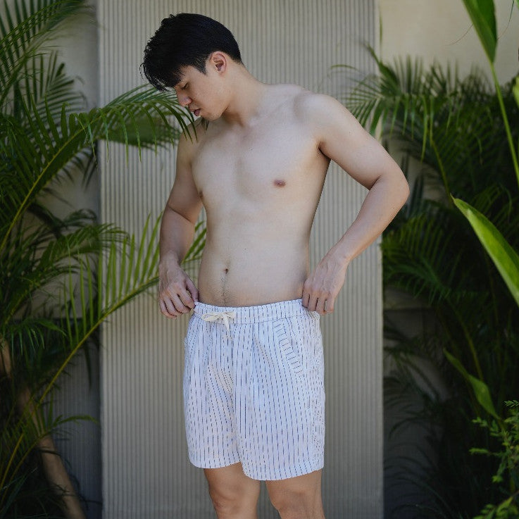 BEACHWELL Celana Pendek Pria Linen Stripes Garis Katun - Bozzaline Short Series All Varians
