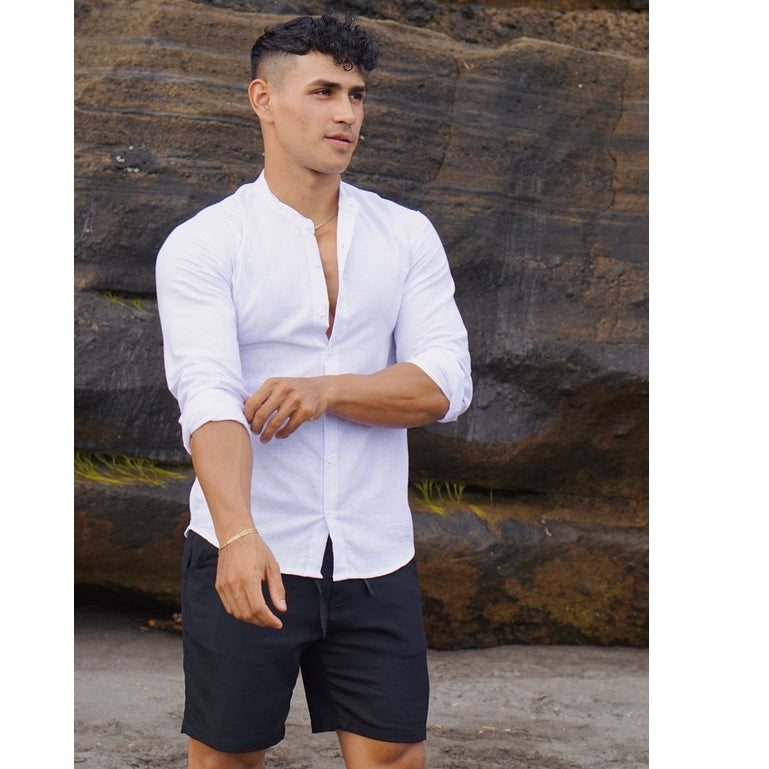 BEACHWELL Kemeja Pria Lengan Panjang Linen Rami - Fuji Shanghai