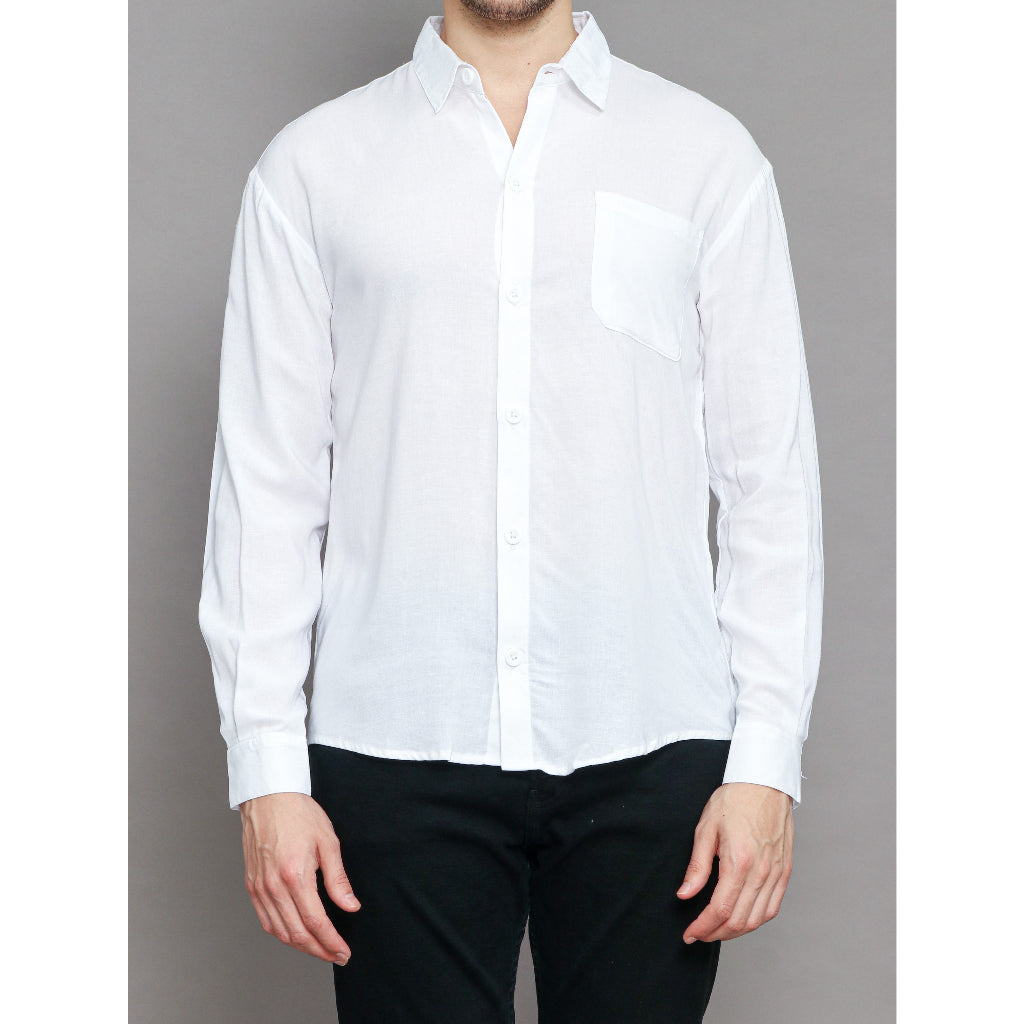 BEACHWELL Baju Kemeja Putih Pria Linen Rayon Polos Lengan Panjang - Linen Azka Series All Varian