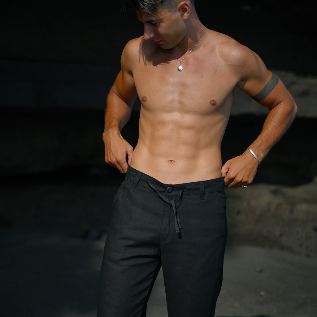 BEACHWELL Celana Panjang Pria Linen Trouser Pants - Black