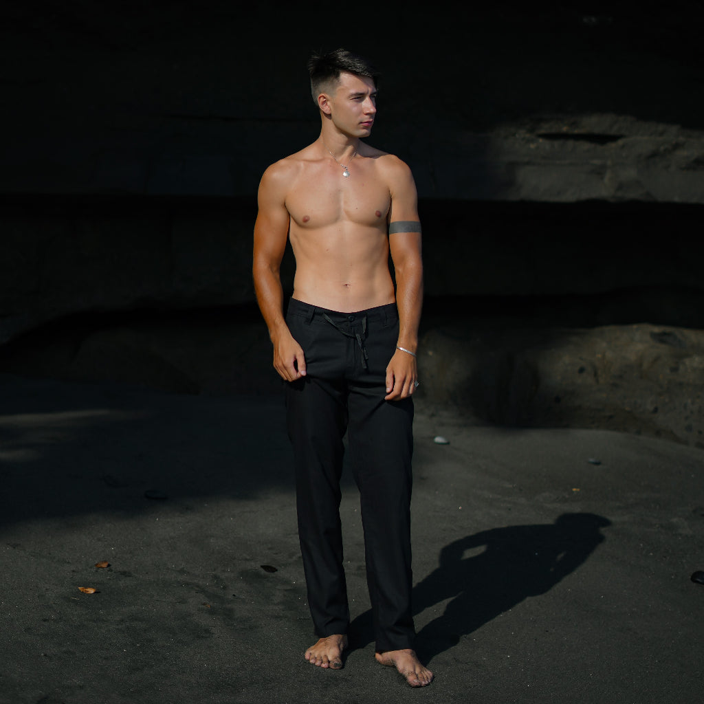 BEACHWELL Celana Panjang Pria Linen Trouser Pants - Black