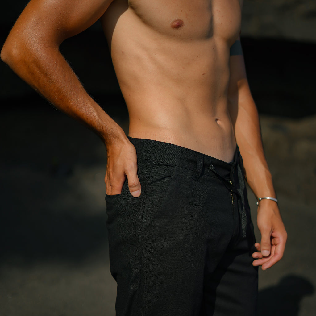 BEACHWELL Celana Panjang Pria Linen Trouser Pants - Black