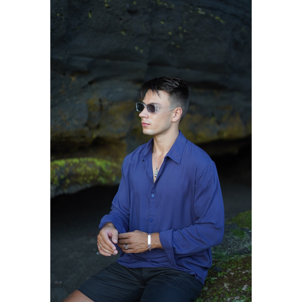 BEACHWELL Baju Kemeja Pria Polos Lengan Panjang - Palmeerah Series Blue Biru