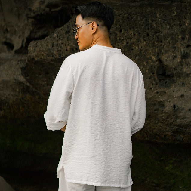 BEACHWELL Kemeja Atasan Pria Linen Lengan Panjang Kasual - Polo Rope