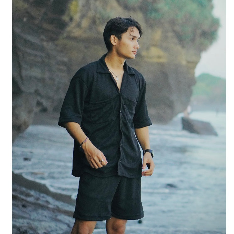BEACHWELL SATU SET CELANA PENDEK & BAJU KEMEJA OVERSIZED - WAFFLE SERIES ALL VARIANS