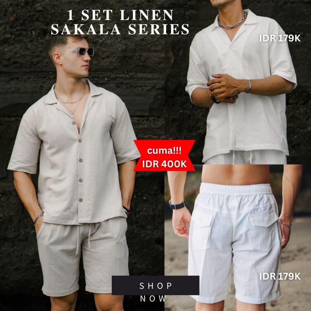 BEACHWELL SATU SET CELANA PENDEK & BAJU KEMEJA LINEN OVERSIZED - SAKALA SERIES