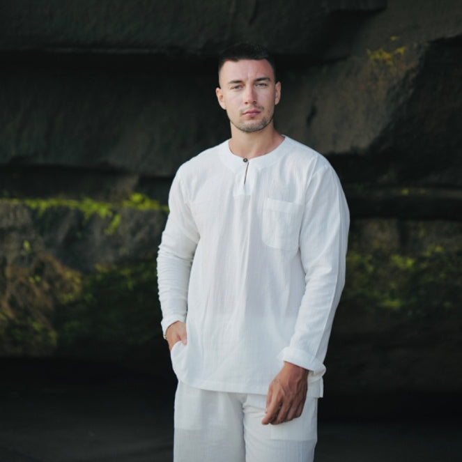 BEACHWELL Kemeja Azaro Linen Keringkel Putih Panjang