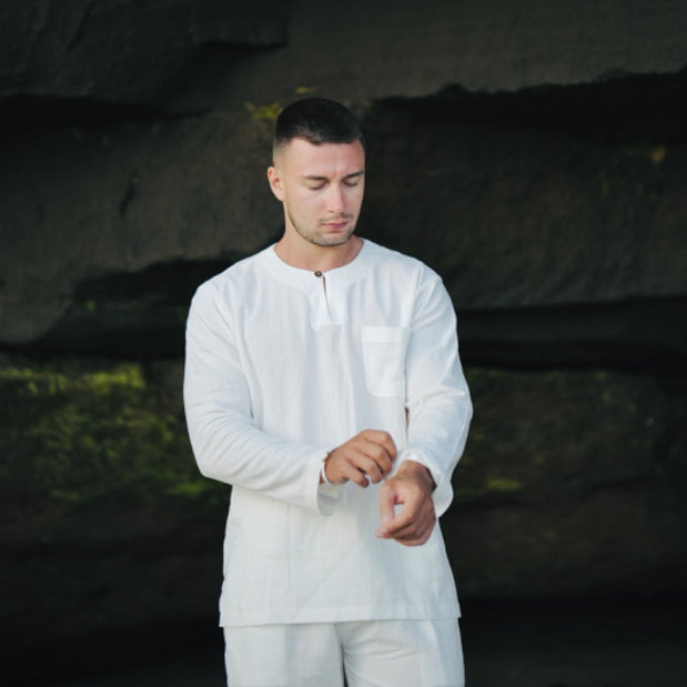 BEACHWELL Kemeja Azaro Linen Keringkel Putih Panjang
