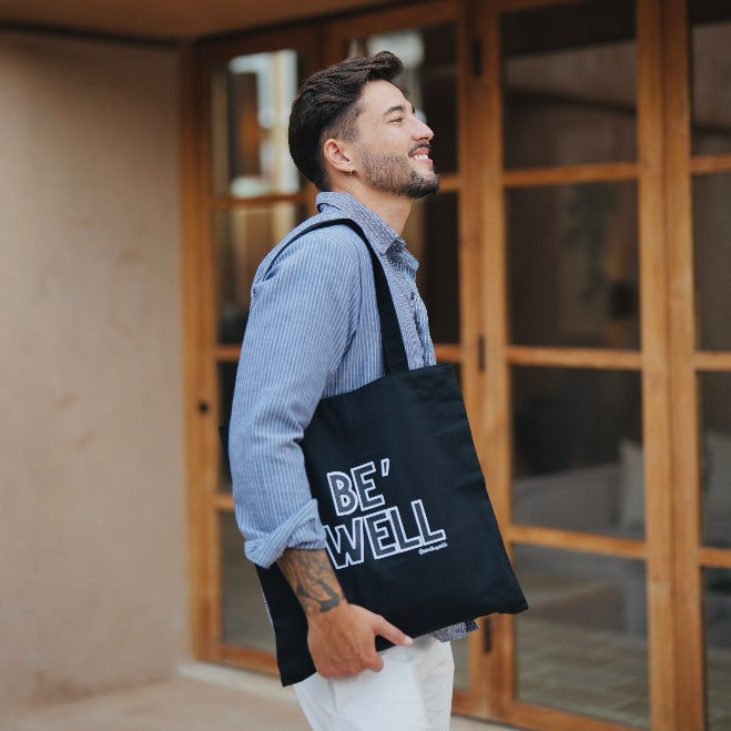 BEACHWELL Totebag Tas Kanvas Hitam Magnet Klik - Tas Totebag Pantai dan Tas Kuliah Pria Wanita