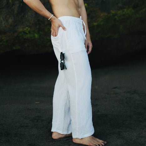 BEACHWELL Celana Panjang Putih Pria - Rosalia Series Loose Straight Pants - Celana Pantai Putih Pria
