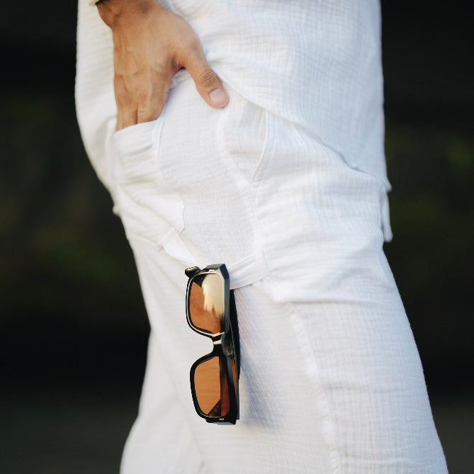 BEACHWELL Celana Panjang Putih Pria - Rosalia Series Loose Straight Pants - Celana Pantai Putih Pria