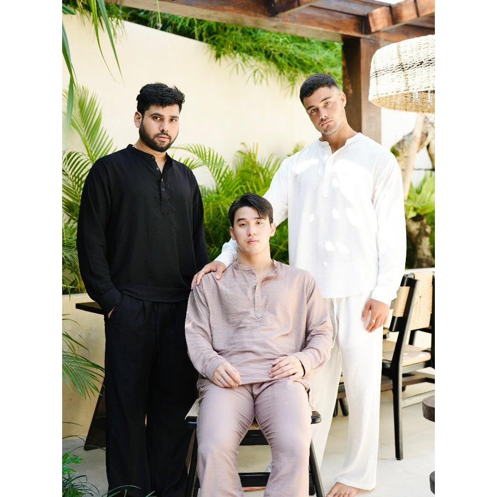 BEACHWELL SATU SET POLO LINEN MANDARIN BAJU KEMEJA + CELANA PANJANG - POLO LINEN MANDARIN SERIES
