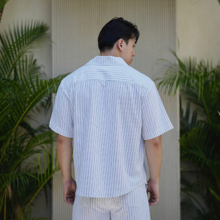 BEACHWELL Kemeja Pria Linen Garis Stripes Linen Katun Lengan Pendek - Bozzaline Series All Varian
