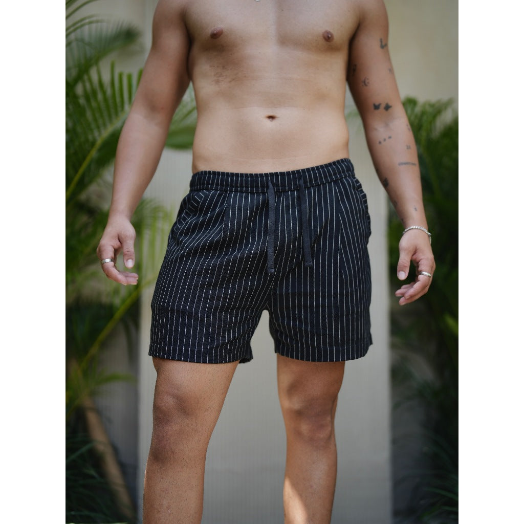 BEACHWELL Celana Pendek Pria Linen Stripes Garis Katun - Bozzaline Short Series All Varians