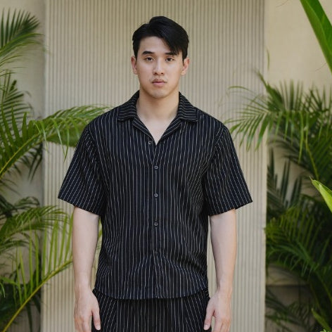 BEACHWELL Kemeja Pria Linen Garis Stripes Linen Katun Lengan Pendek - Bozzaline Series All Varian