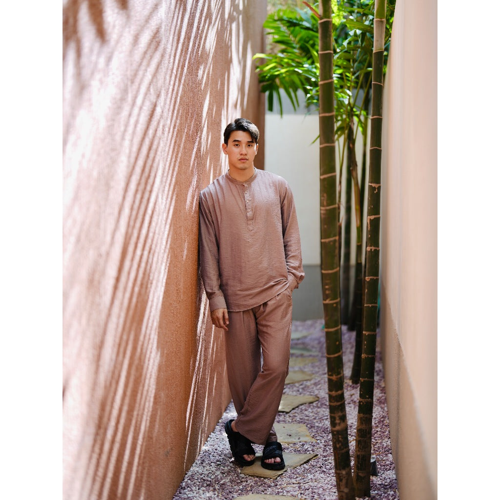 BEACHWELL SATU SET POLO LINEN MANDARIN BAJU KEMEJA + CELANA PANJANG - POLO LINEN MANDARIN SERIES