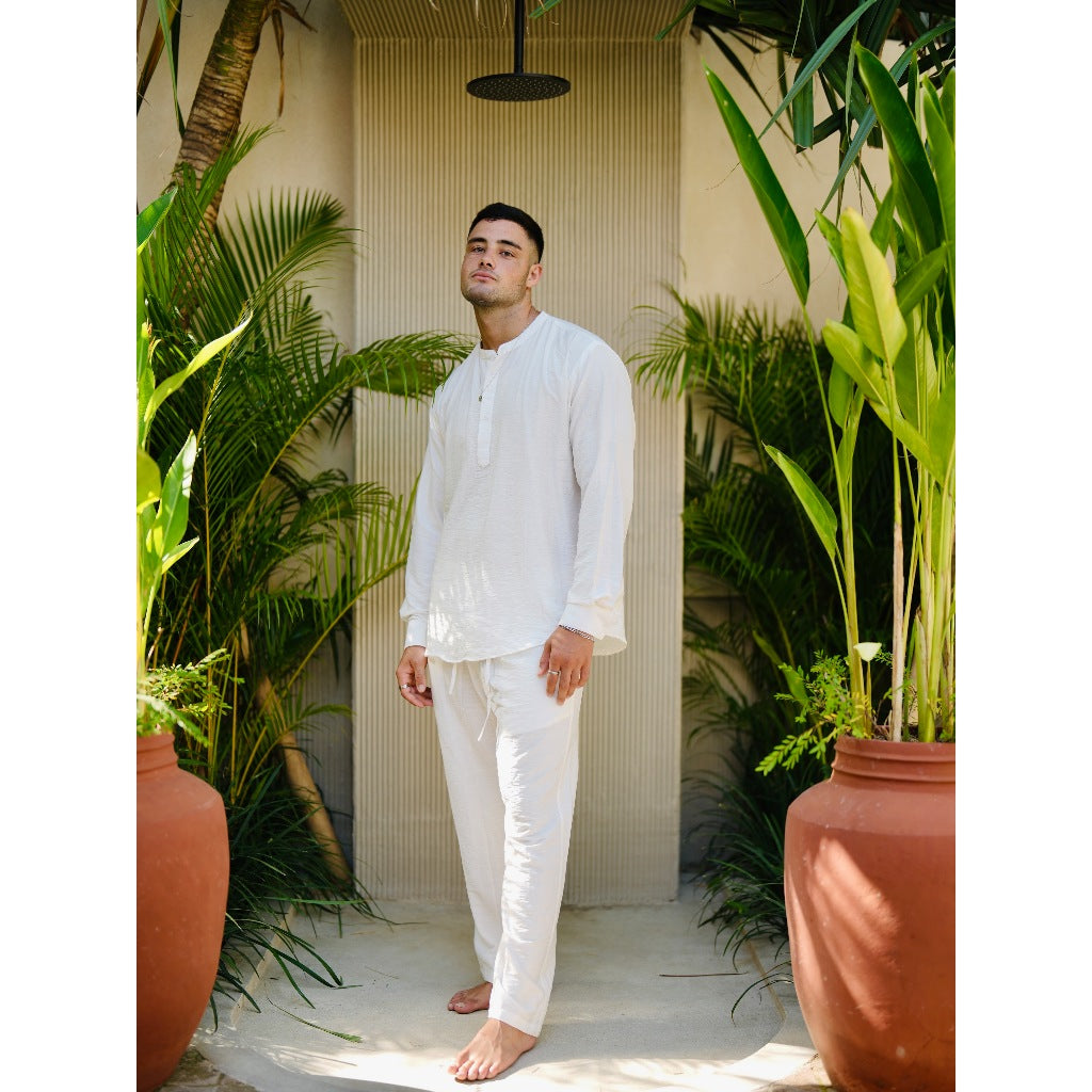 BEACHWELL SATU SET POLO LINEN MANDARIN BAJU KEMEJA + CELANA PANJANG - POLO LINEN MANDARIN SERIES