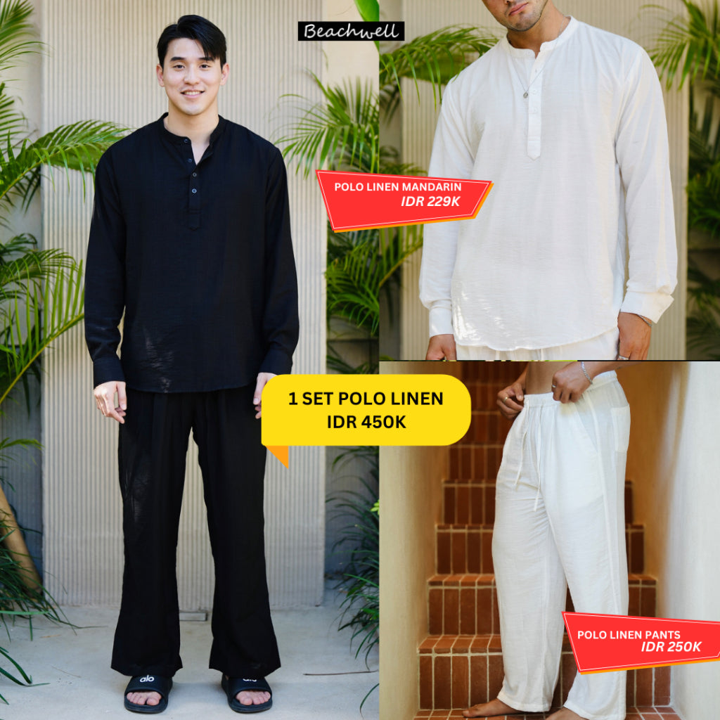 BEACHWELL SATU SET POLO LINEN MANDARIN BAJU KEMEJA + CELANA PANJANG - POLO LINEN MANDARIN SERIES