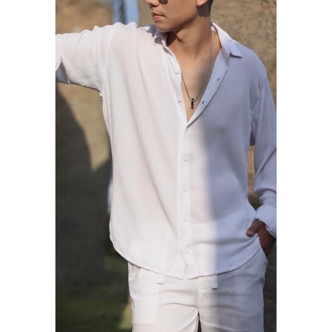 BEACHWELL Kemeja Pria Lengan Panjang Polos - Rayon Crinkle Series
