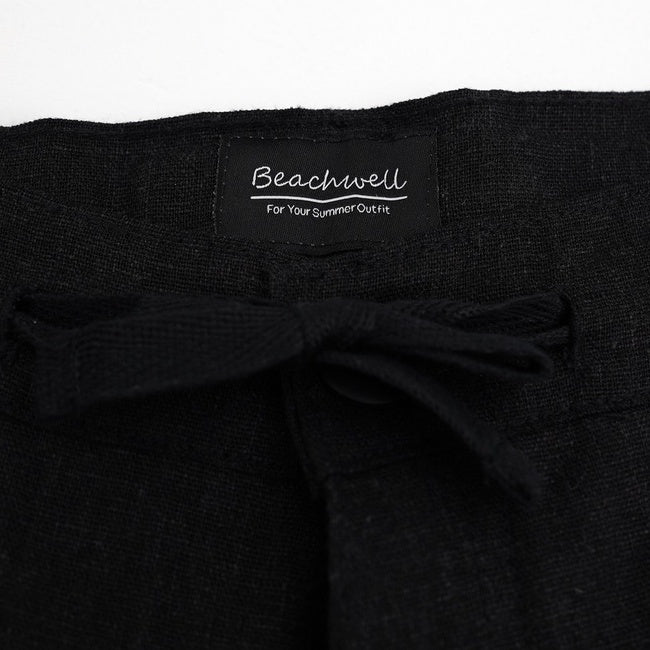 BEACHWELL Celana Pendek Pria Linen Rayon Polos - Hitam Black