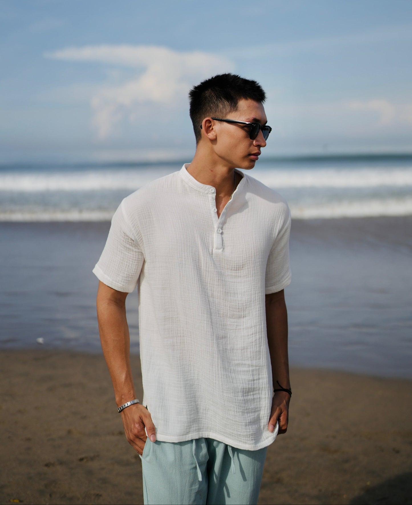 Cotton Mandarin Estilo Oversized Broken White,  Black, Blue Aqua, Blue Denim, Cream, Brown, Grey Stone