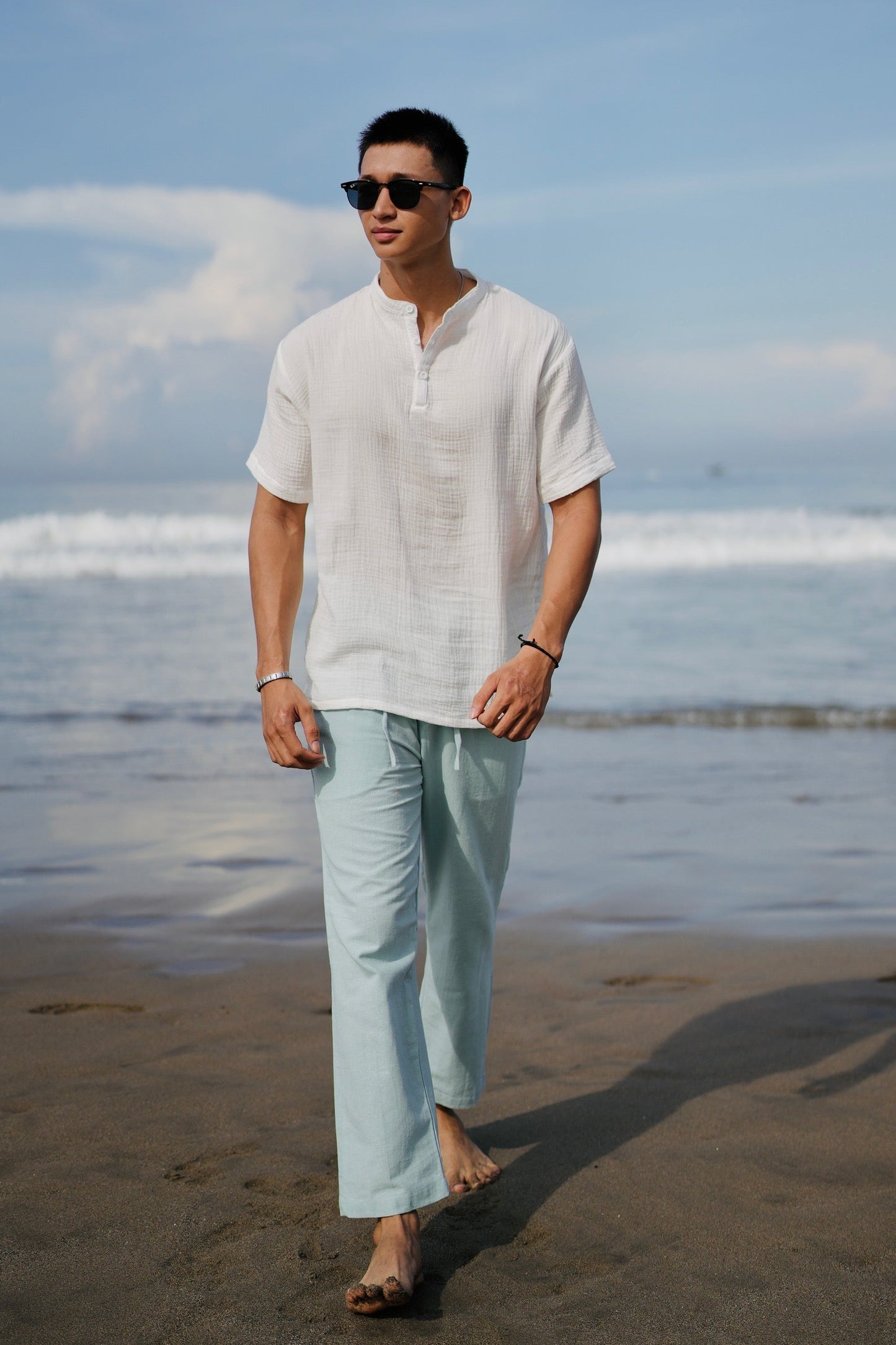 Cotton Mandarin Estilo Oversized Broken White,  Black, Blue Aqua, Blue Denim, Cream, Brown, Grey Stone