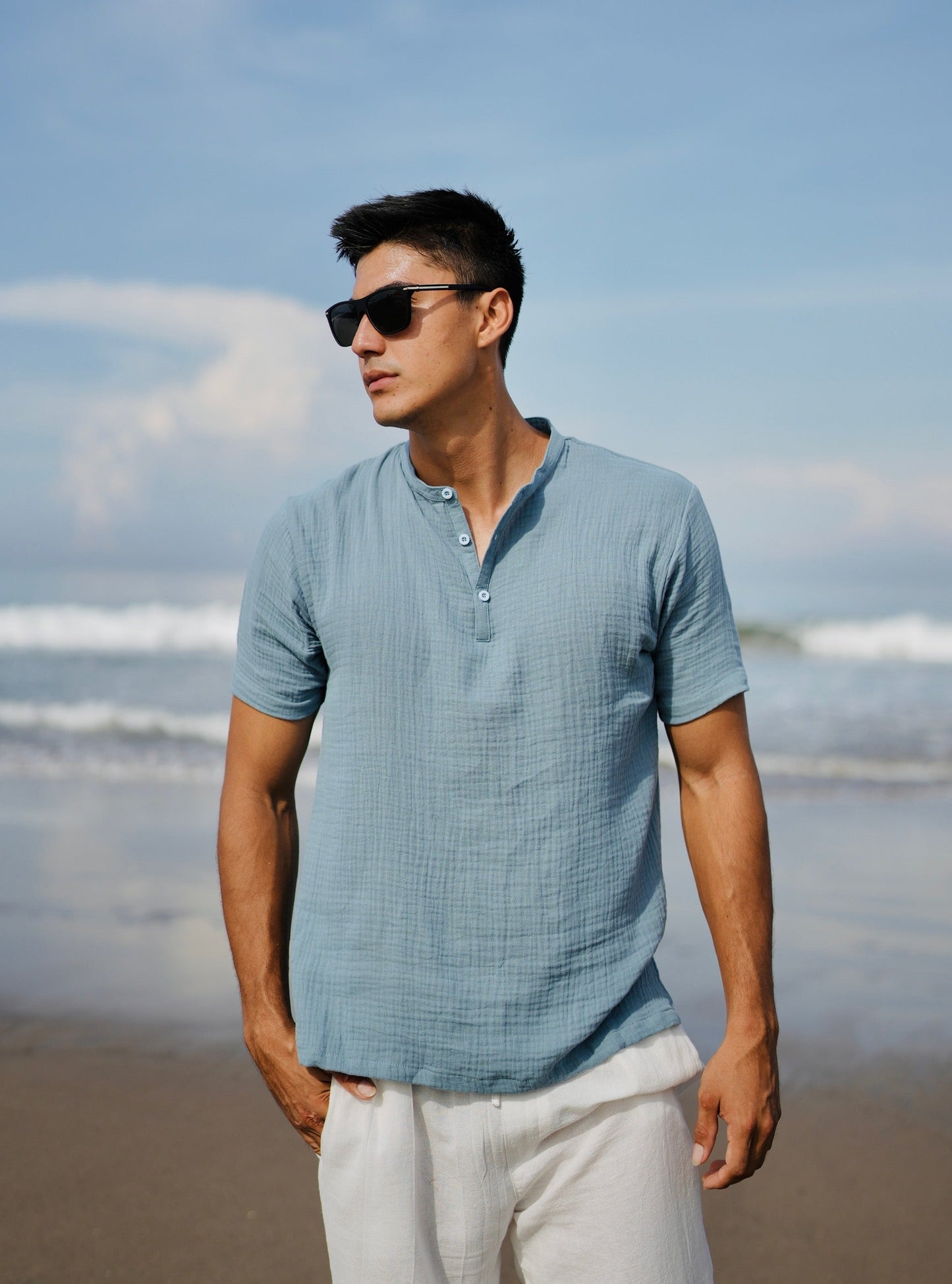 Cotton Mandarin Estilo Oversized Broken White,  Black, Blue Aqua, Blue Denim, Cream, Brown, Grey Stone