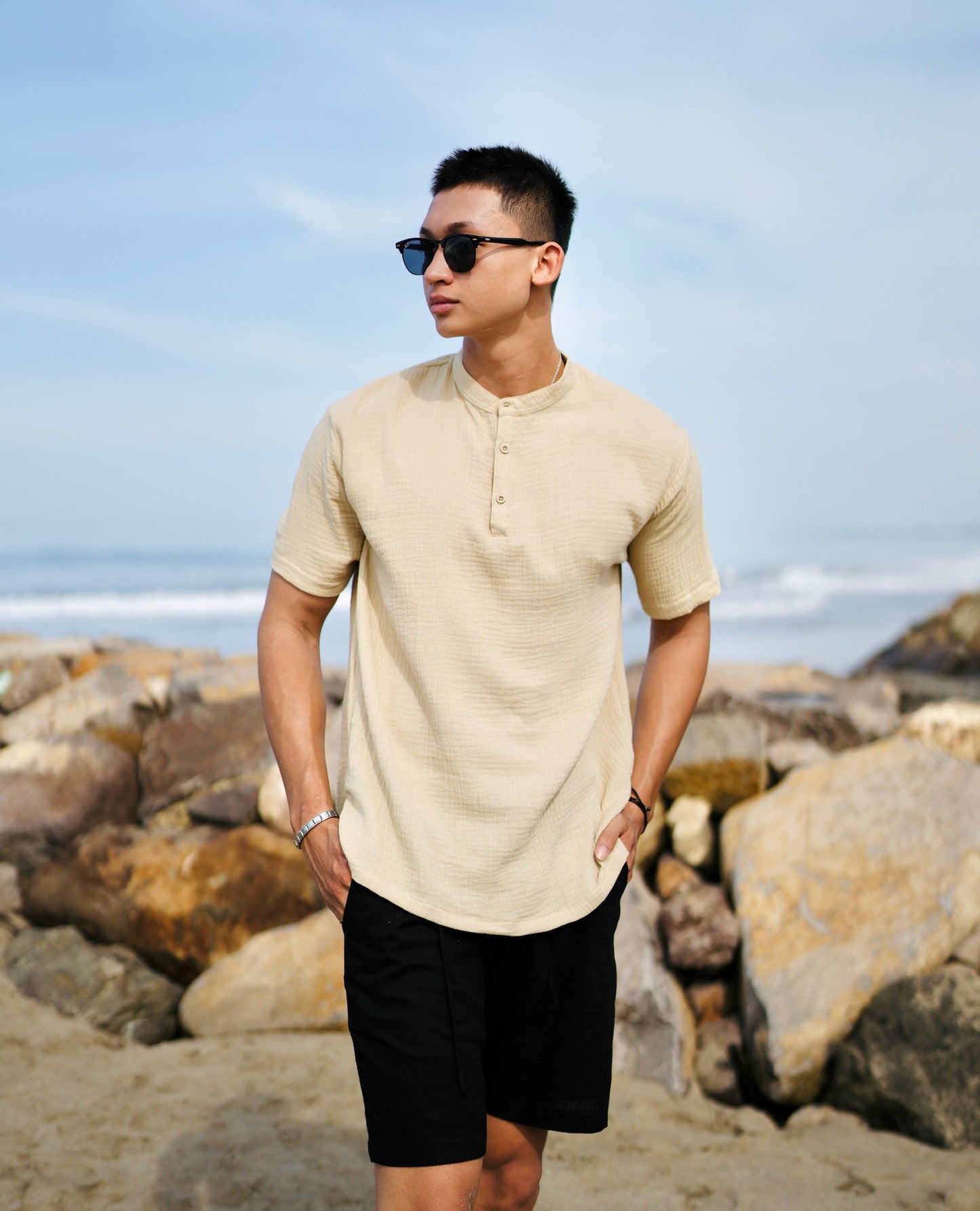 Cotton Mandarin Estilo Oversized Broken White,  Black, Blue Aqua, Blue Denim, Cream, Brown, Grey Stone