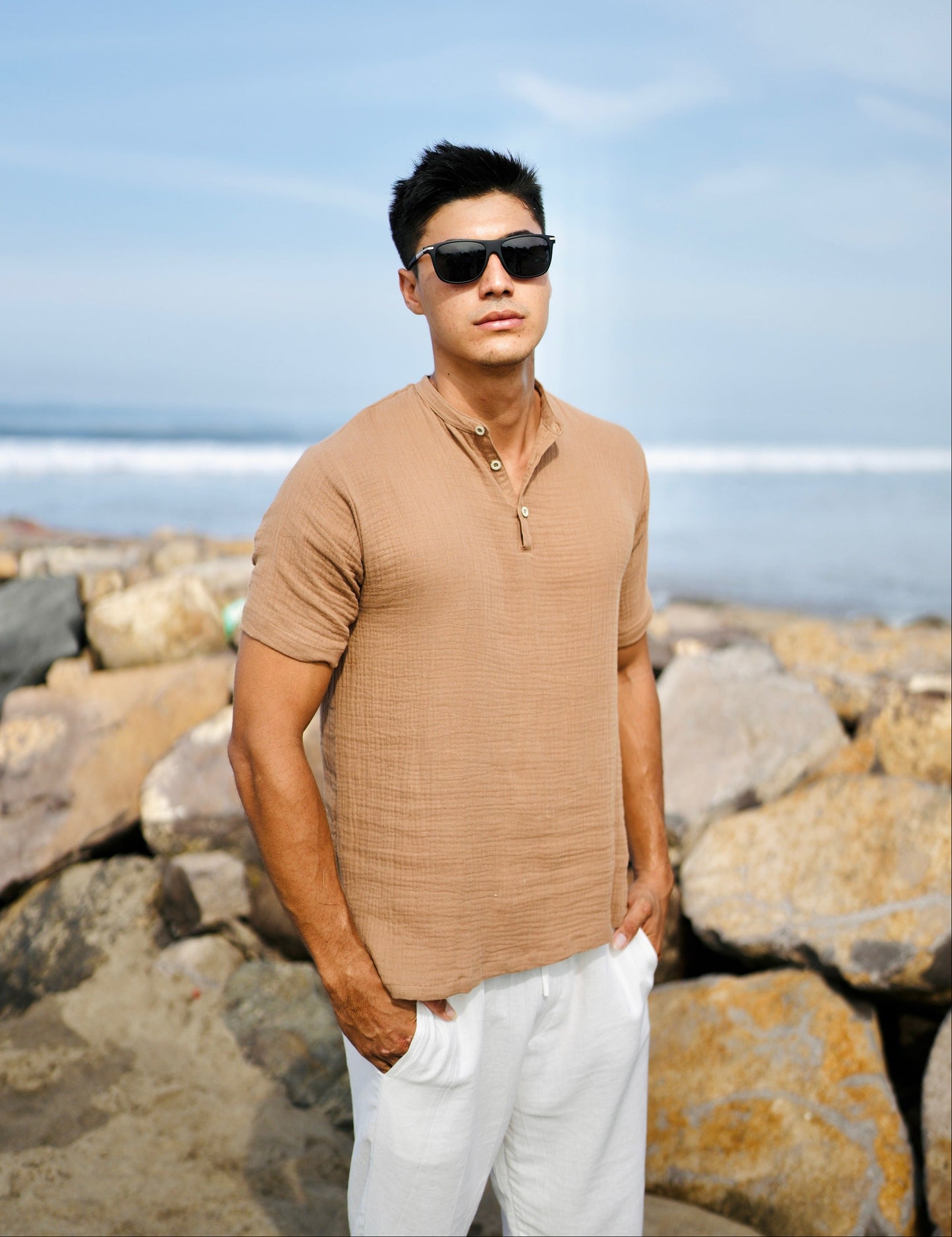 Cotton Mandarin Estilo Oversized Broken White,  Black, Blue Aqua, Blue Denim, Cream, Brown, Grey Stone