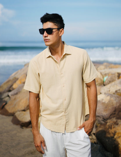 Canggu Linen Angel Regular Relax Shirt - 9 Colors (Off White, Black, Brown, Green Army, Blue Navy, Cream, Grey, Blue Aqua, Dusty Pink)