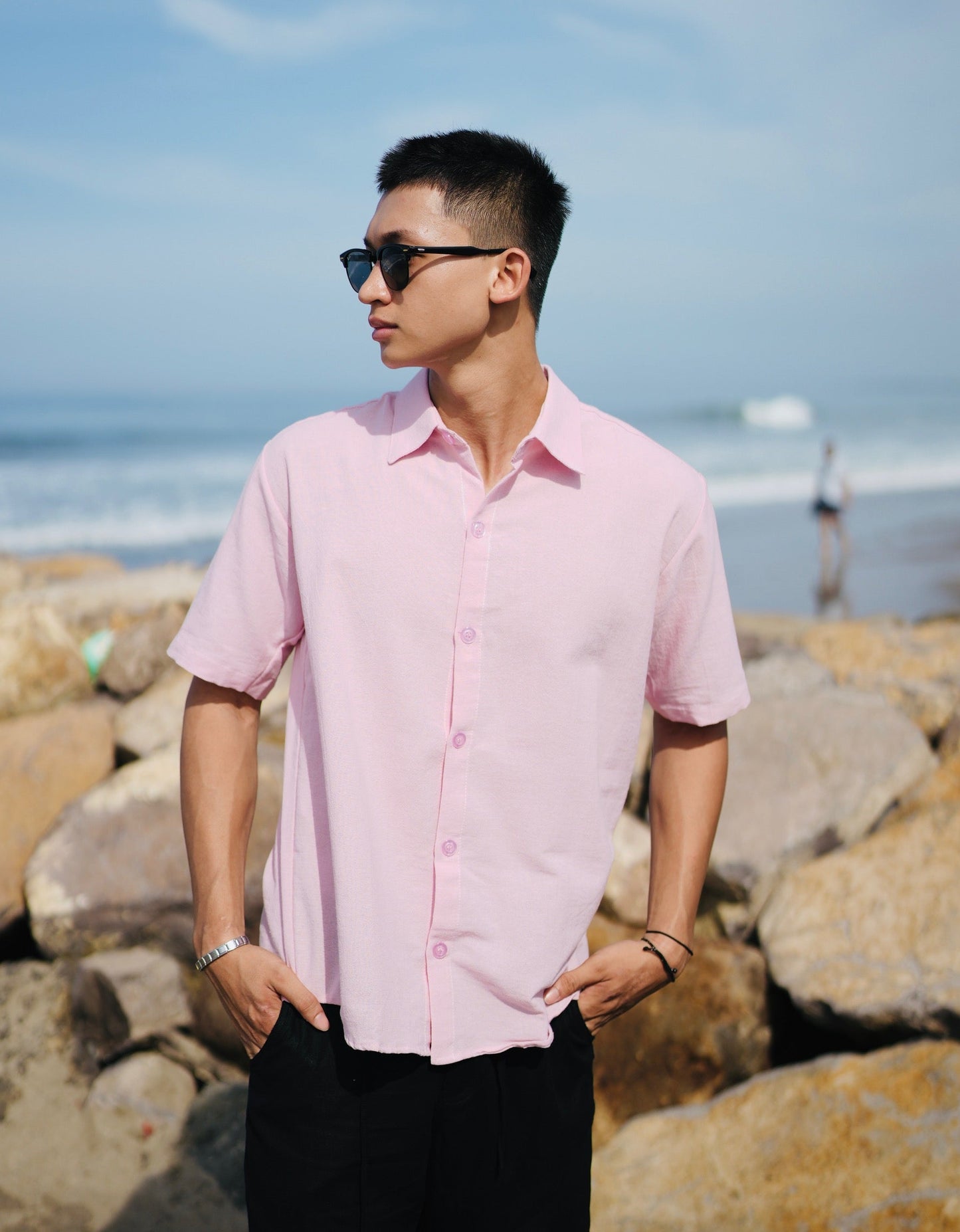 Canggu Linen Angel Regular Relax Shirt - 9 Colors (Off White, Black, Brown, Green Army, Blue Navy, Cream, Grey, Blue Aqua, Dusty Pink)