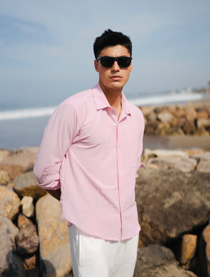 Linen Anchor Embro Long Sleeve Shirt - Off White, Black, Cream, Brown, Light Blue, Dusty Pink