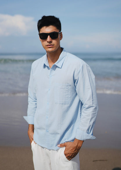 Linen Anchor Embro Long Sleeve Shirt - Off White, Black, Cream, Brown, Light Blue, Dusty Pink