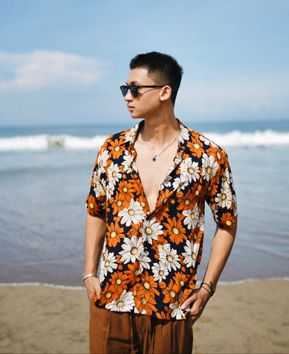 Rayon Hawaian Oversized Shirt Nara Flowers