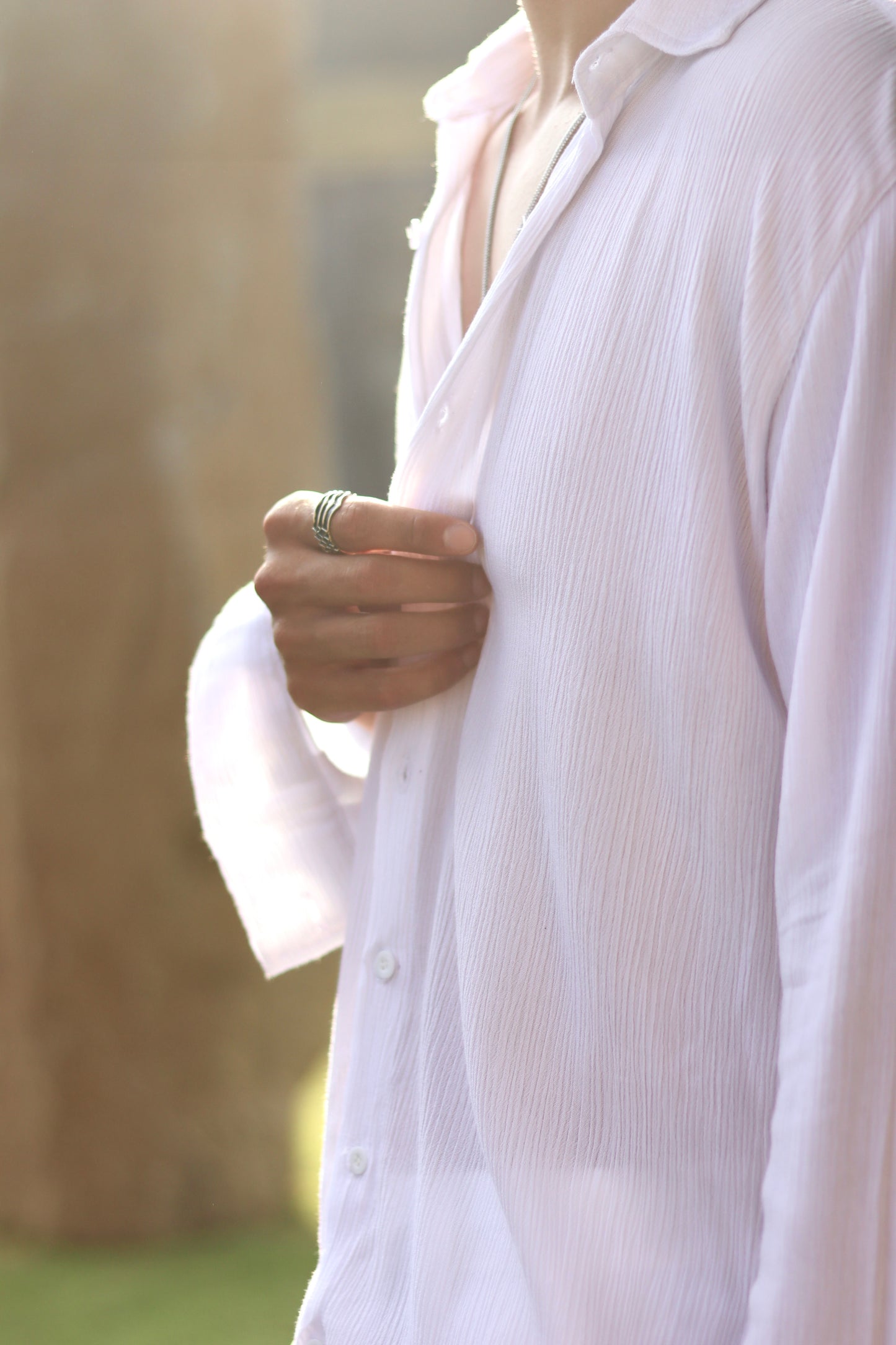 Rayon Crinkle Lengan Panjang - Putih