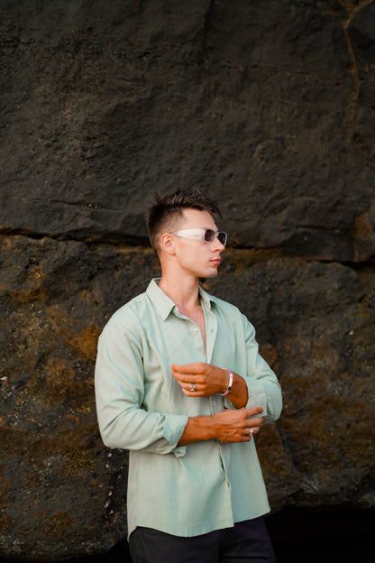 Luca Linen Crinkle Long Sleeve Shirt - 6 Colors (Broken White, Black, Cream, Light Blue, Green, Brown)