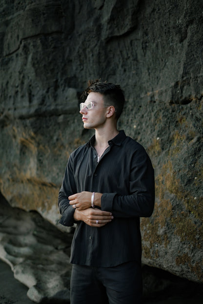 Luca Linen Crinkle Long Sleeve Shirt - 6 Colors (Broken White, Black, Cream, Light Blue, Green, Brown)