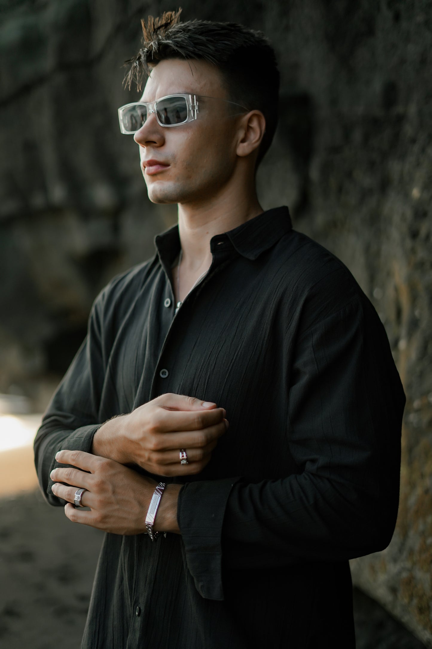 Luca Linen Crinkle Long Sleeve Shirt - 6 Colors (Broken White, Black, Cream, Light Blue, Green, Brown)